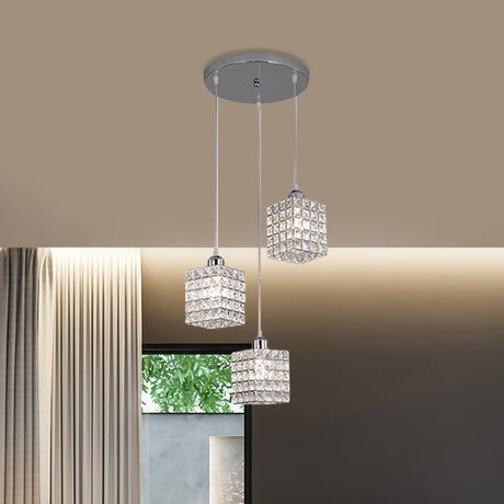 Minimalist Chrome Cluster Pendant With Crystal Beveled Ceiling Suspension Light