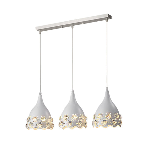 Modern Metal Teardrop Multi-Light Pendant Ceiling Lamp With Crystal Flower Deco Edge - White