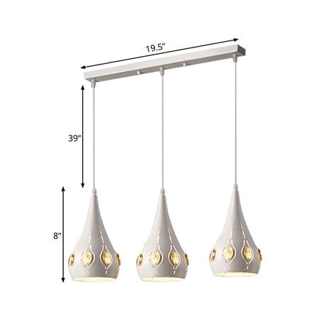 Iron Teardrop Cluster Pendant Light With Crystal Decor - 3 White Heads
