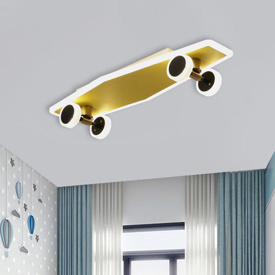 Kids Led Gold Skateboard Ceiling Light For Boys Bedroom - Acrylic Flush Mount Fixture / A