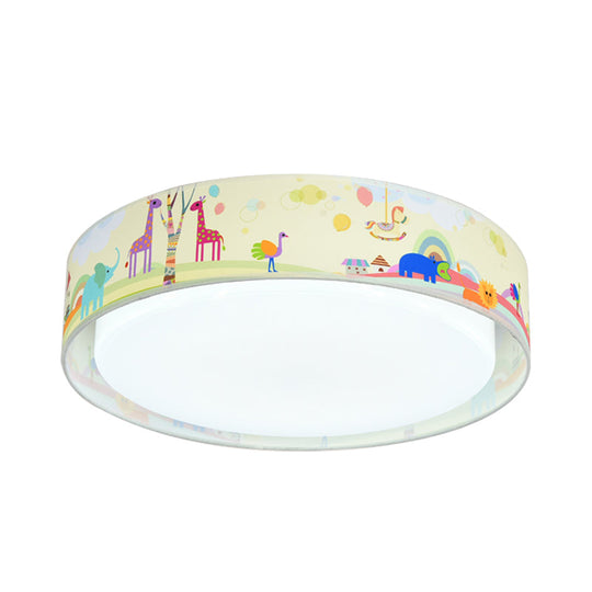 Cartoon Led Metal Flush Mount Light With Animal Pattern For Bedroom - Beige/Blue Drum Lighting