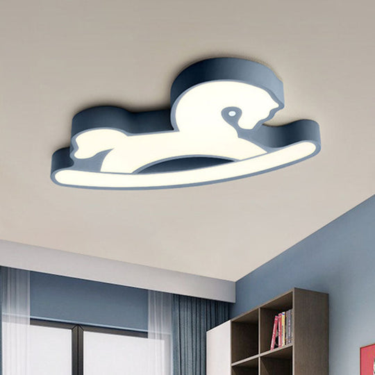 Nordic Acrylic Led Flush Ceiling Light For Childrens Bedroom - Pink/Blue Horse Design Blue