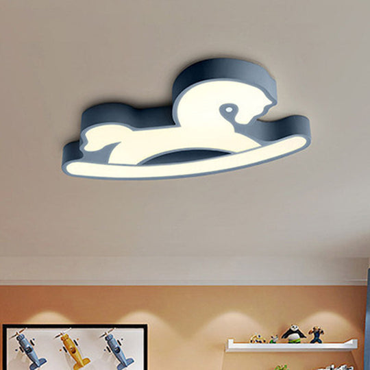 Nordic Acrylic Led Flush Ceiling Light For Childrens Bedroom - Pink/Blue Horse Design