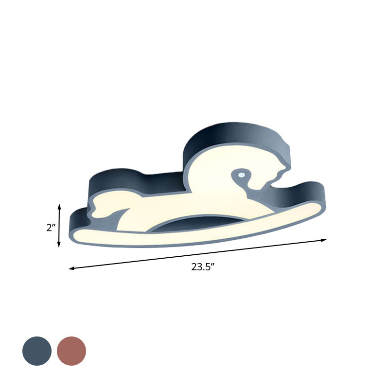 Nordic Acrylic Led Flush Ceiling Light For Children’s Bedroom - Pink/Blue Horse Design