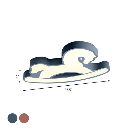 Nordic Acrylic Led Flush Ceiling Light For Childrens Bedroom - Pink/Blue Horse Design