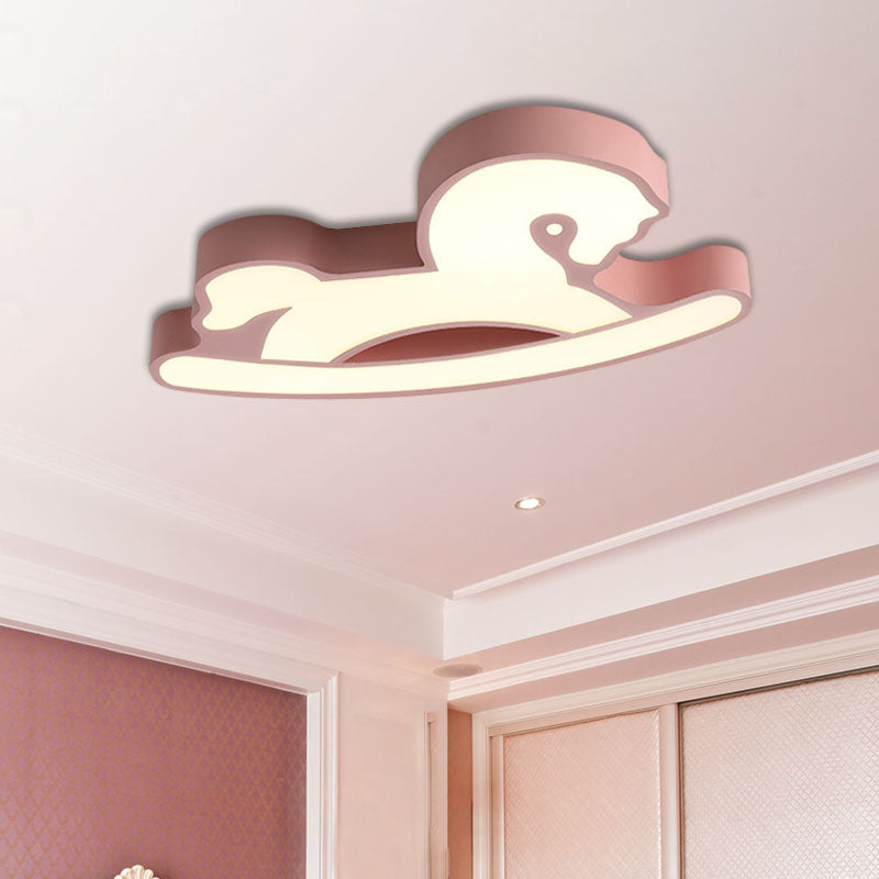 Nordic Acrylic Led Flush Ceiling Light For Childrens Bedroom - Pink/Blue Horse Design