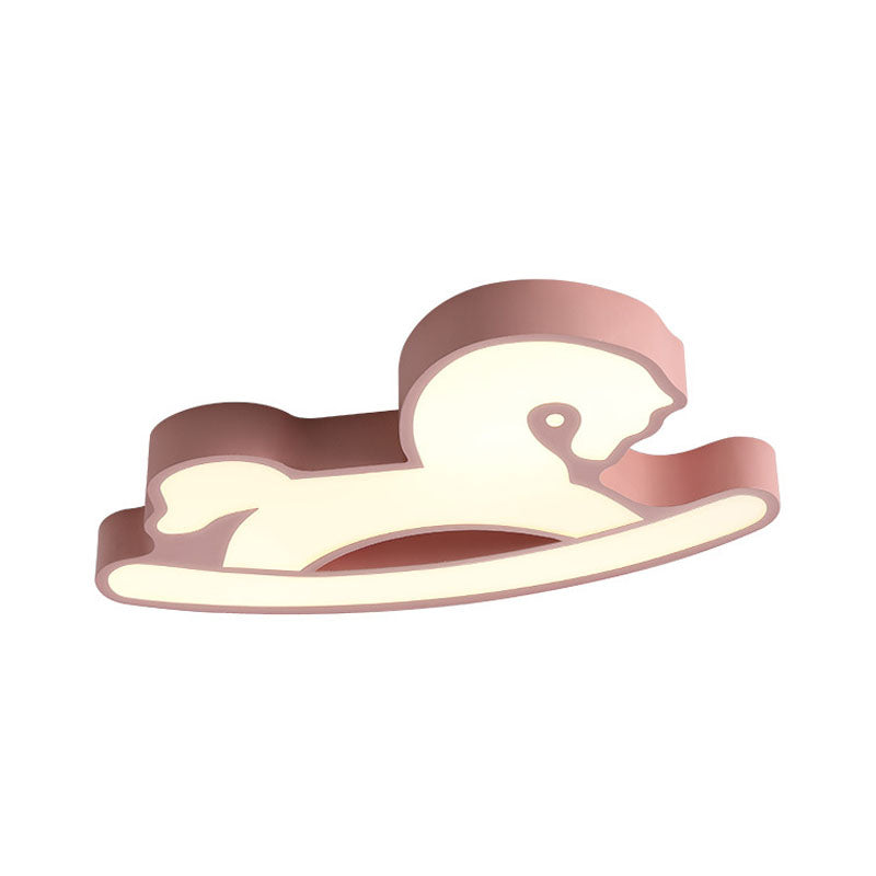 Nordic Acrylic Led Flush Ceiling Light For Children’s Bedroom - Pink/Blue Horse Design