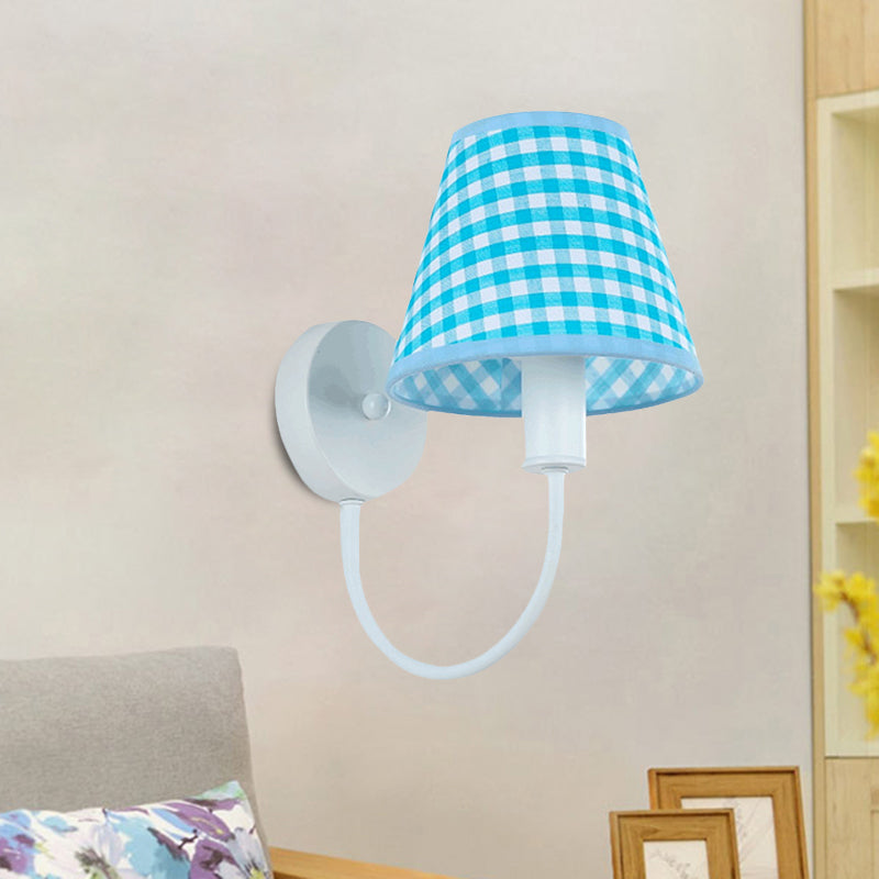Modern Blue Fabric Wall Mounted Lighting With Gooseneck Arm