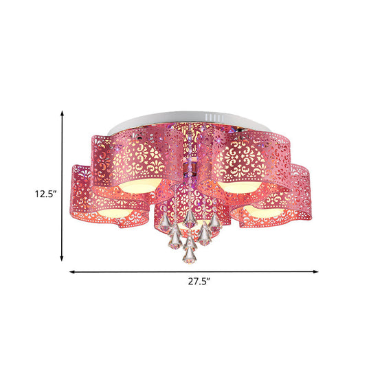 Contemporary Metallic Windmill Flushmount Light With Orb Frosted Glass Shade - Rose Red Finish (3/5