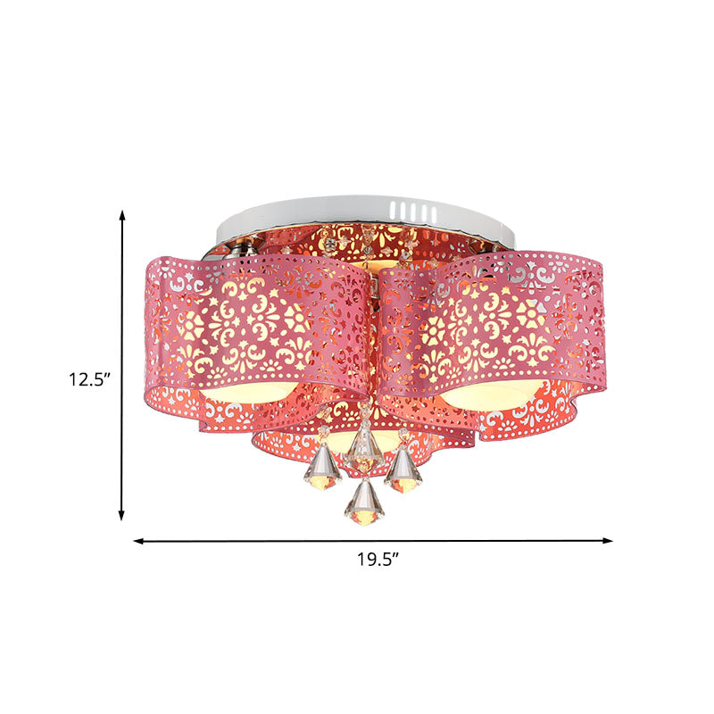 Contemporary Metallic Windmill Flushmount Light With Orb Frosted Glass Shade - Rose Red Finish (3/5