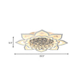 Contemporary Acrylic Flower Flush Light With Led Crystal Droplets - White