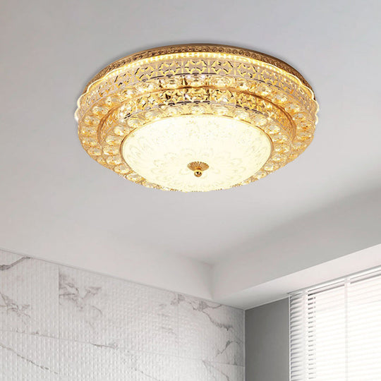 Gold Modernist Crystal Flushmount Led Bedroom Ceiling Light - 2 - Tier Circle Design’ Or ’2 -