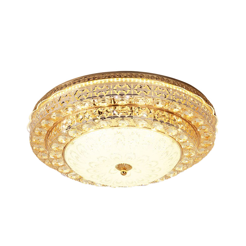 Gold Modernist Crystal Flushmount Led Bedroom Ceiling Light - 2 - Tier Circle Design’ Or ’2 -