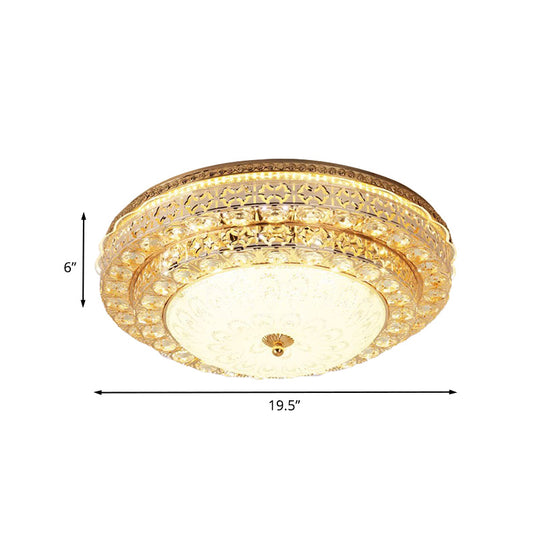 Gold Modernist Crystal Flushmount Led Bedroom Ceiling Light - 2 - Tier Circle Design’ Or ’2 -