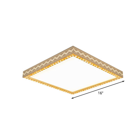 Minimalistic Led White Flush Ceiling Light With Crystal Block Deco - Metallic Finish