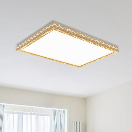 Modern Crystal Edged Led Flush Lamp In White For Living Room