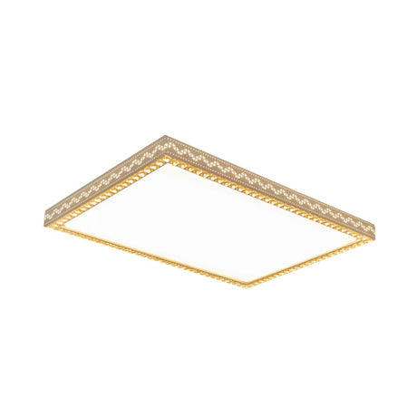 Modern Crystal Edged Led Flush Lamp In White For Living Room