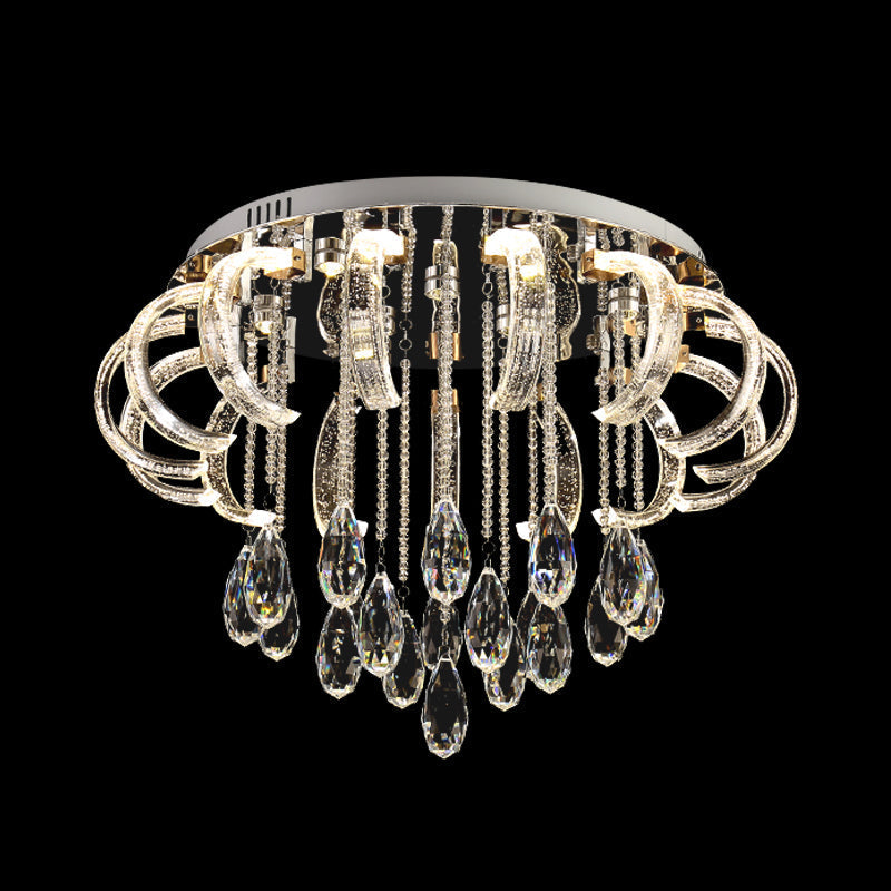 Modern Clear Crystal Led Bedroom Flush Mount Fixture With Arched Design