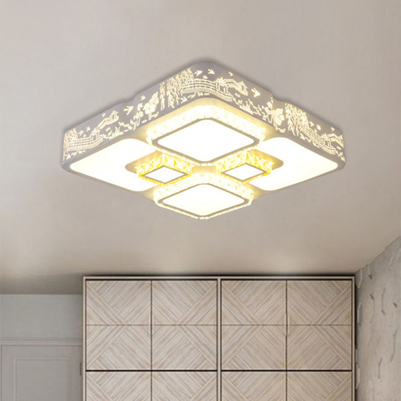 Modern Led Crystal Square Ceiling Light For Bedroom