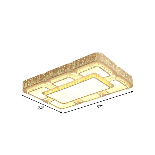 Modern Led Crystal Flush Mount Lamp: White Rectangular Design With Laser - Cut City Pattern