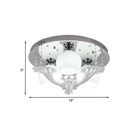 Modern Chrome Flush Mount Fixture With Frosted Glass Shade - Set Of 3 Bedroom Bulbs