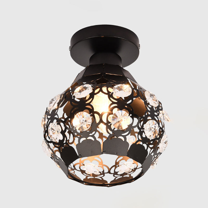 Modern Crystal Flush Lamp: Globe Lighting With Black Finish Perfect For Corridors