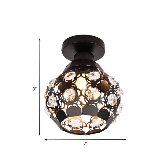 Modern Crystal Flush Lamp: Globe Lighting With Black Finish Perfect For Corridors