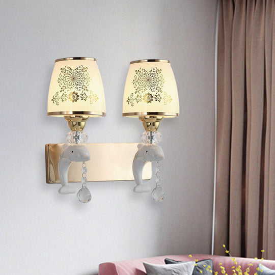 Modern Trapezoid Opal Glass Shade Wall Sconce - Gold Finish 1/2-Light Mount Lamp Fixture