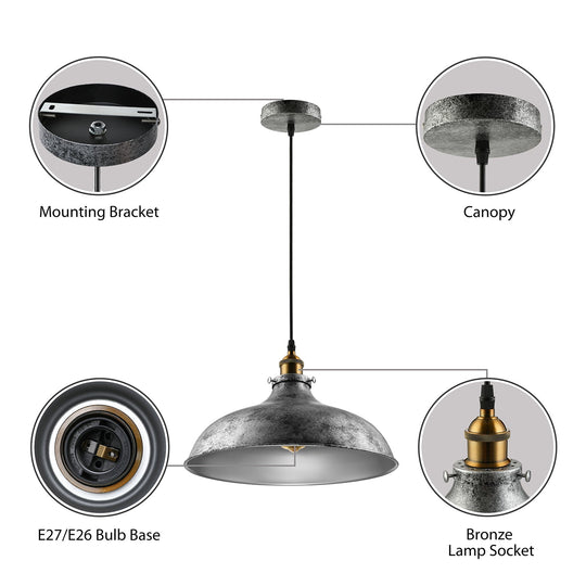 Stylish Silver Gray Iron Dome Ceiling Light With Cord For Living Room Décor