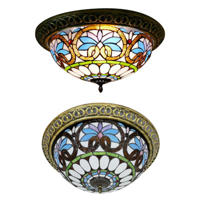Bronze Stained Glass Ceiling Light: 2-Light Flush Mount For Bedroom