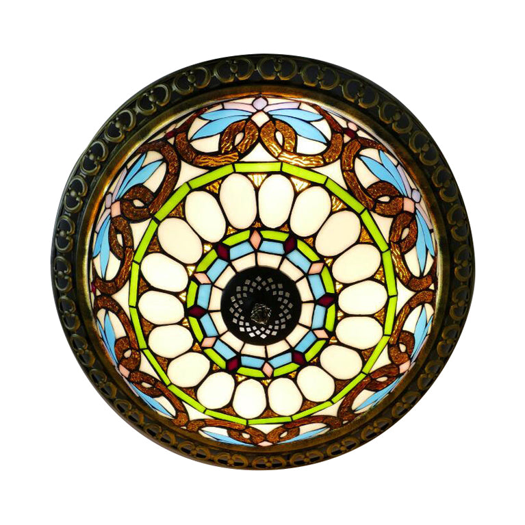 Bronze Stained Glass Ceiling Light: 2-Light Flush Mount For Bedroom