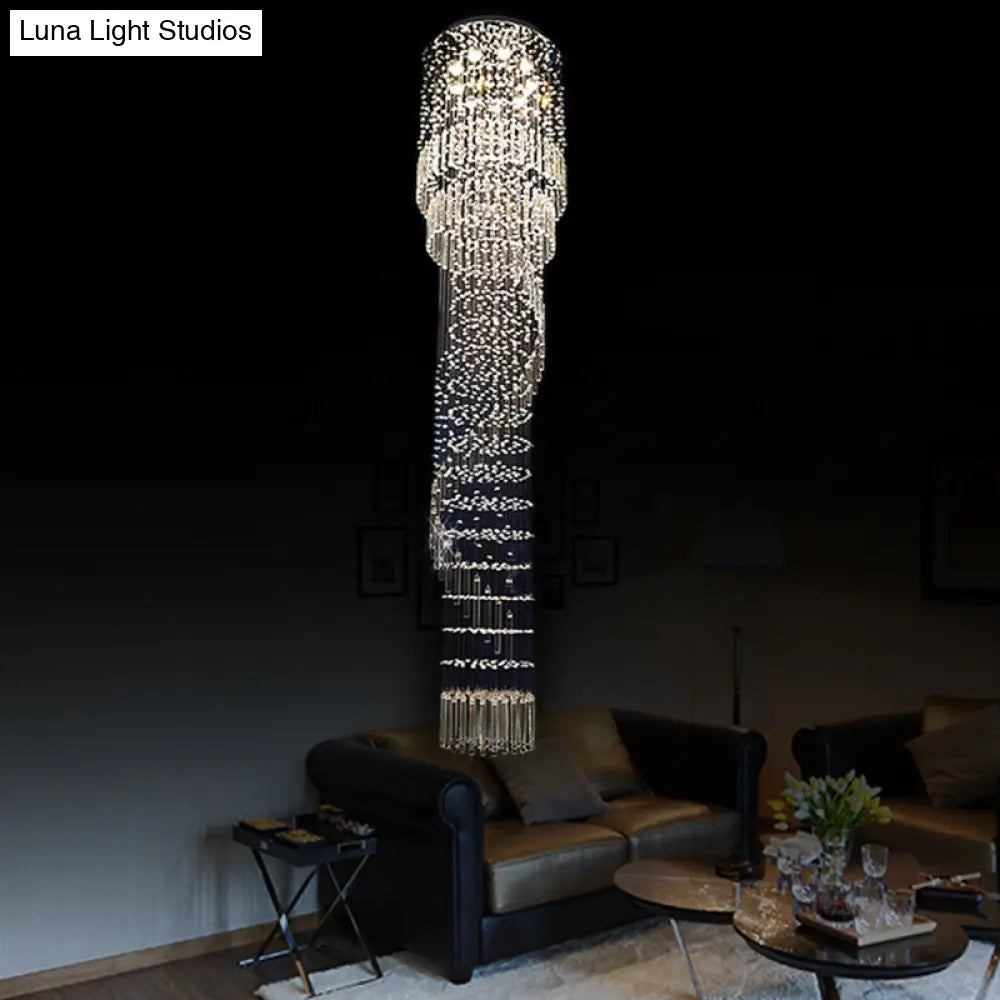 Modern Crystal Cascading Pendant Light With 9 Led Heads - Gold Finish