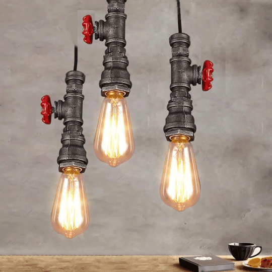 Steampunk Valve Pendant Light For Restaurant - Iron Bronze Water Pipe Design