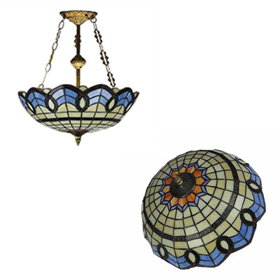 Baroque Style Brass Ceiling Lights - 2 - Light Dome Semi Flush Mount With Chain And Art Glass Shade