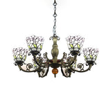 Tiffany Stained Glass Chandelier With Floral Shade - 6-Light Ceiling Pendant For Dining Rooms