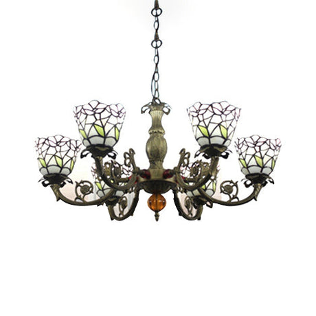 Tiffany Stained Glass Chandelier With Floral Shade - 6-Light Ceiling Pendant For Dining Rooms