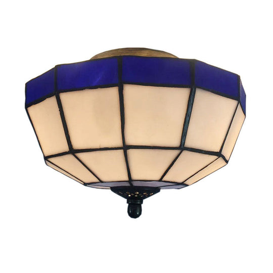 Tiffany Style Mission Ceiling Light: Stained Glass Semi Flush Mount With Geometric Shade