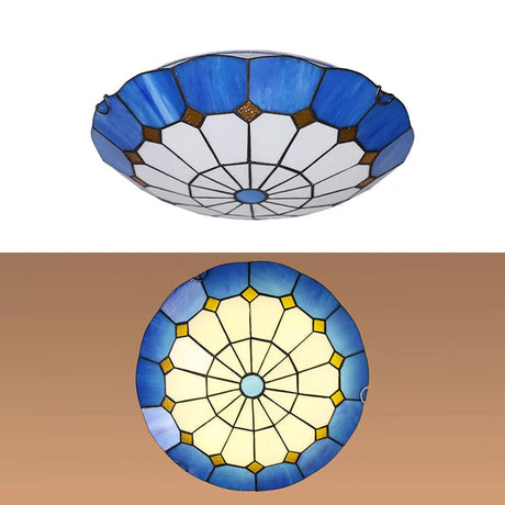 Tiffany Floral Flush Mount Ceiling Lights - 2 Light Bedroom Fixture