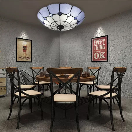 Tiffany Floral Flush Mount Ceiling Lights - 2 Light Bedroom Fixture