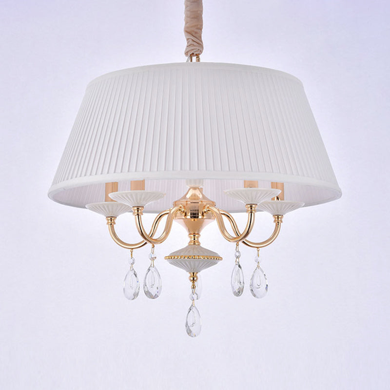 Modern 5-Light Fabric Shade Chandelier With Tapered Drum Design In White/Grey