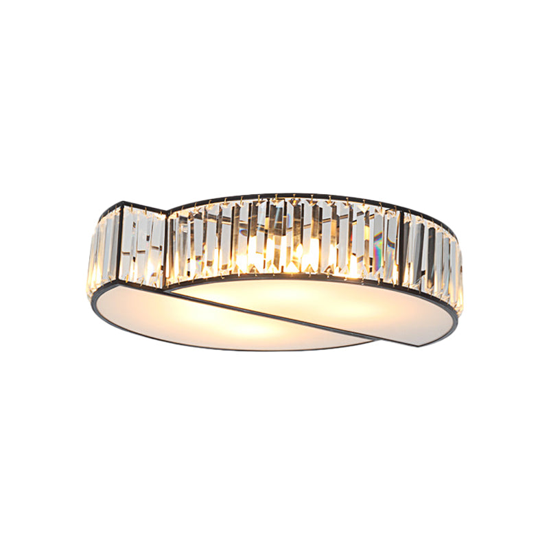 Modern Crystal Flush Mount Light With 6 Black Irregular Circle Heads - Living Room Ceiling Fixture