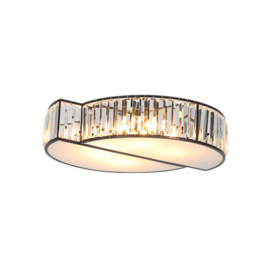 Modern Crystal Flush Mount Light With 6 Black Irregular Circle Heads - Living Room Ceiling Fixture