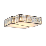 Black Crystal Rectangle Flushmount Ceiling Light Fixture - Contemporary With 4 Geometric Bulbs