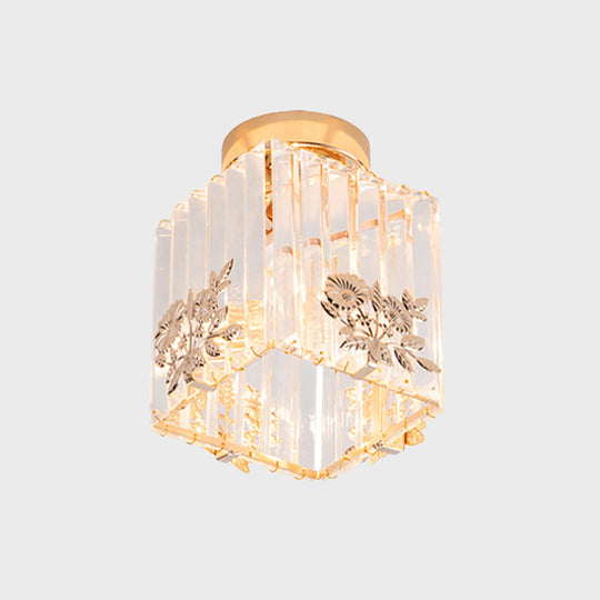 Nordic Cube - Shaped Semi Flush Crystal Ceiling Light Fixture Gold Finish