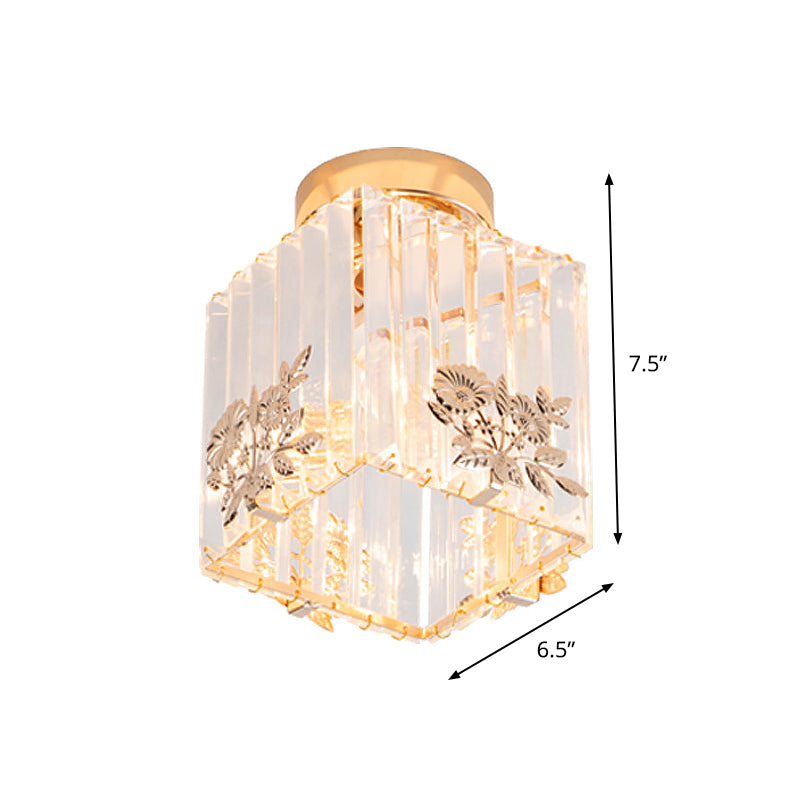 Nordic Cube - Shaped Semi Flush Crystal Ceiling Light Fixture Gold Finish