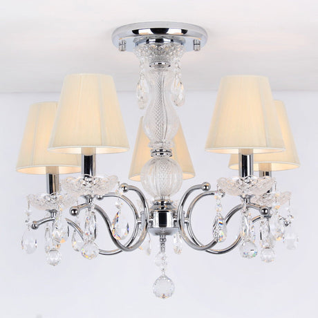 Modern Cone Semi Flush Crystal Ceiling Light Fixture With Swirled Arm - 5-Head Nickle Design
