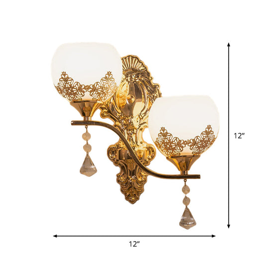 Modern Gold Crystal Bowl Wall Sconce With 2 Bulbs Elegant Lighting Fixture