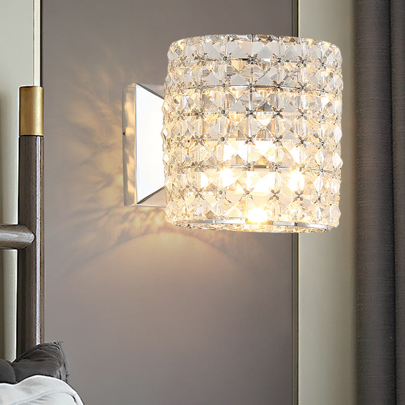 Contemporary Crystal Wall Sconce With Clear Cylinder Light Fixture
