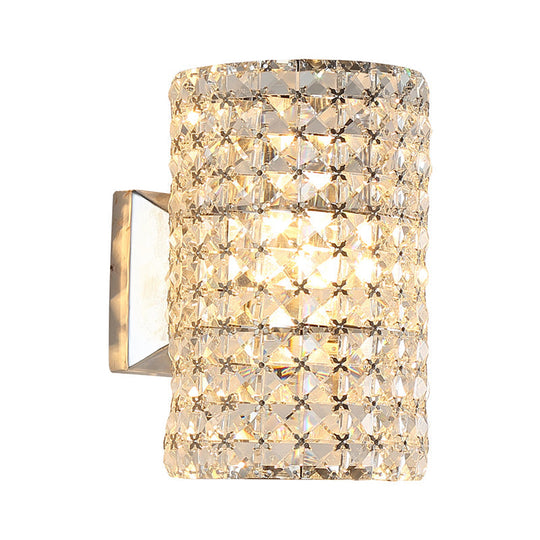 Minimalist Cylindrical Sconce Light Fixture With Clear Crystal Shade - Elegant Wall Lighting Idea