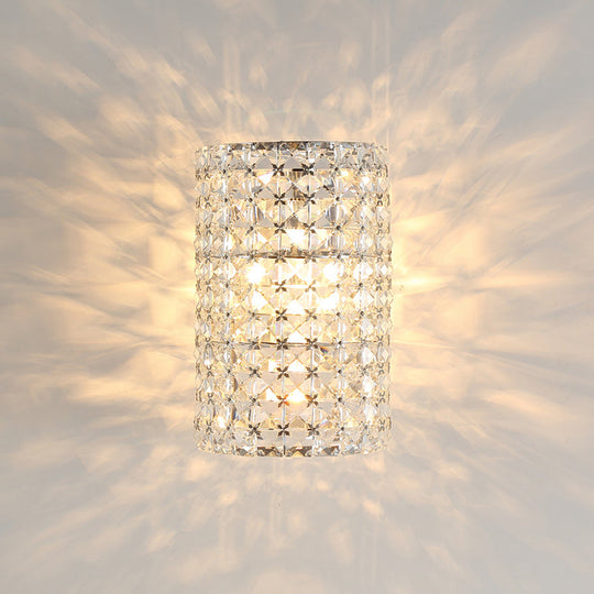Minimalist Cylindrical Sconce Light Fixture With Clear Crystal Shade - Elegant Wall Lighting Idea